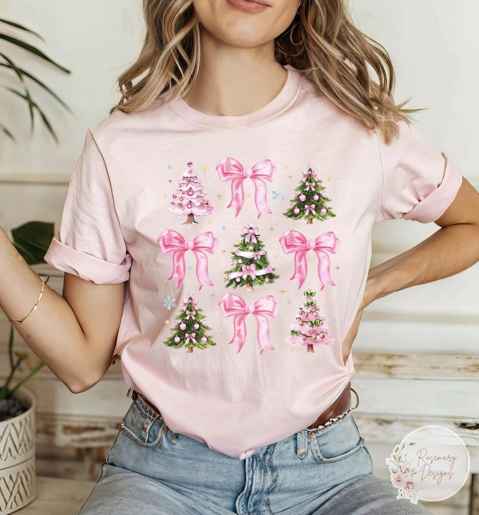 Pink Bow Coquette Christmas Tree T-Shirt/Sweatshirt- Holiday- Graphic Tee- Sweatshirt