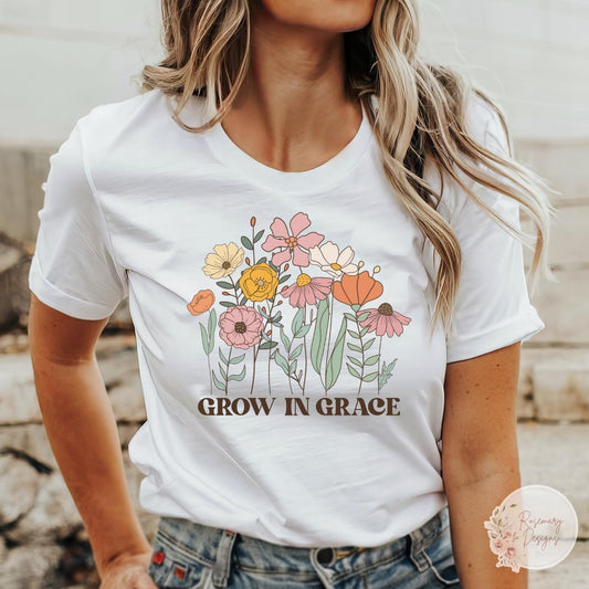 Floral Grow in Grace Christian T-Shirt