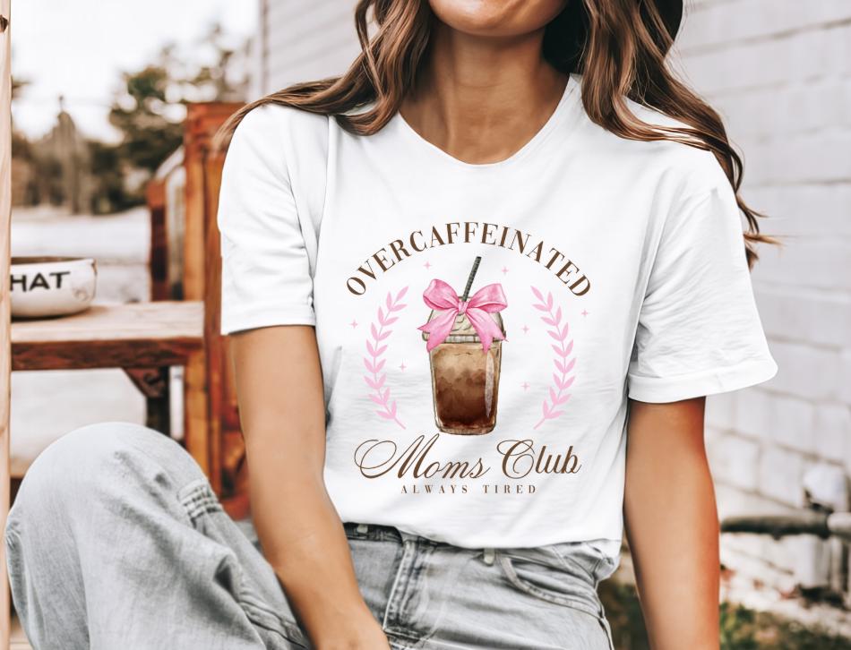 OverCaffeinated Mom Club Shirt, Coquette Coffee Addicted Mom T-shirt, Tired Mom Life Shirt, Cool Stuff, Comfort Colors, Mama Shirt, Mom Gift