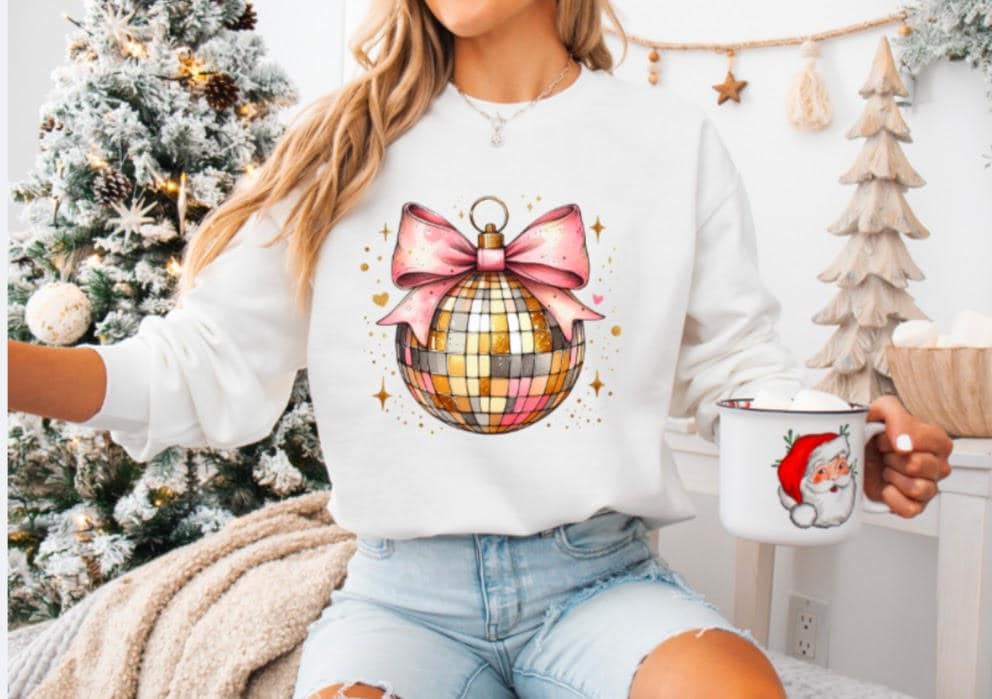 Coquette Disco Ornament, Women's Sweatshirt, Bow, Gift