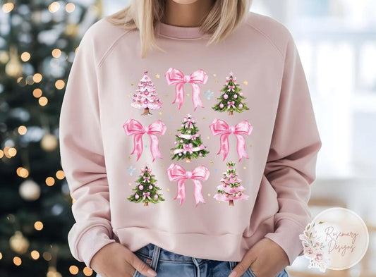 Pink Bow Coquette Christmas Tree T-Shirt/Sweatshirt- Holiday- Graphic Tee- Sweatshirt