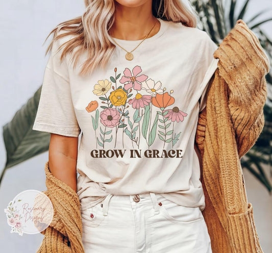 Floral Grow in Grace Christian T-Shirt
