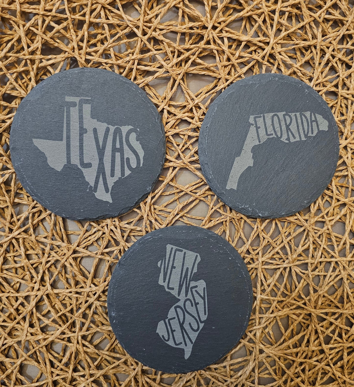 State Word Art Slate Coasters