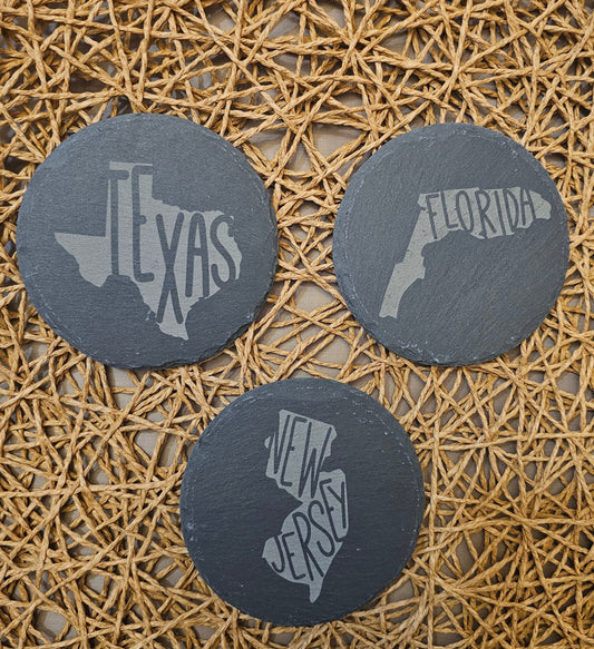 State Word Art Slate Coasters